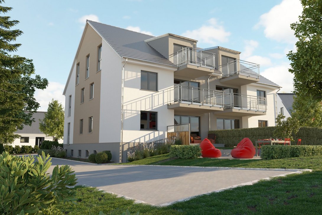 Mehrfamilienhaus-Gartenansicht