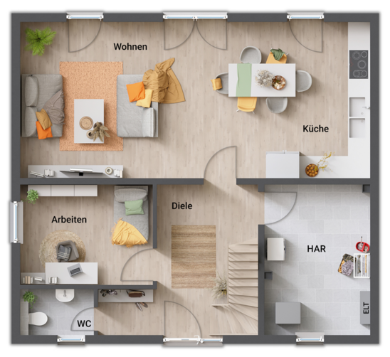 Grundriss-Einfamilienhaus-Flair-134-Erdgeschoss-grosser-HAR-Hauswirtschaftsraum Grundriss Einfamilienhaus Flair 134 Erdgeschoss