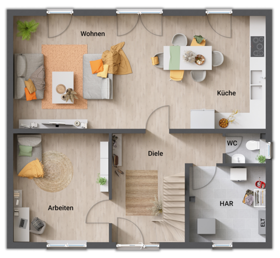 Grundriss-Einfamilienhaus-Flair-134-Erdgeschoss-offene-Kueche